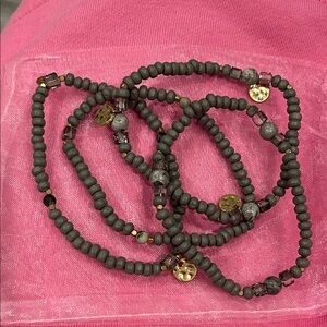 Gray‎ Beaded Bracelet Set-4 bracelets